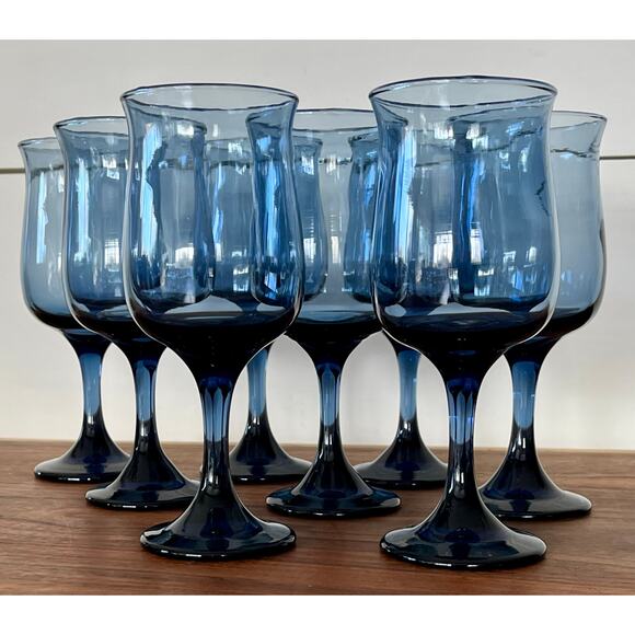 Water Goblet Tulip Dusky Blue by Libbey Glass Company Discontinued 1974-Set of 8 - Picture 11 of 16